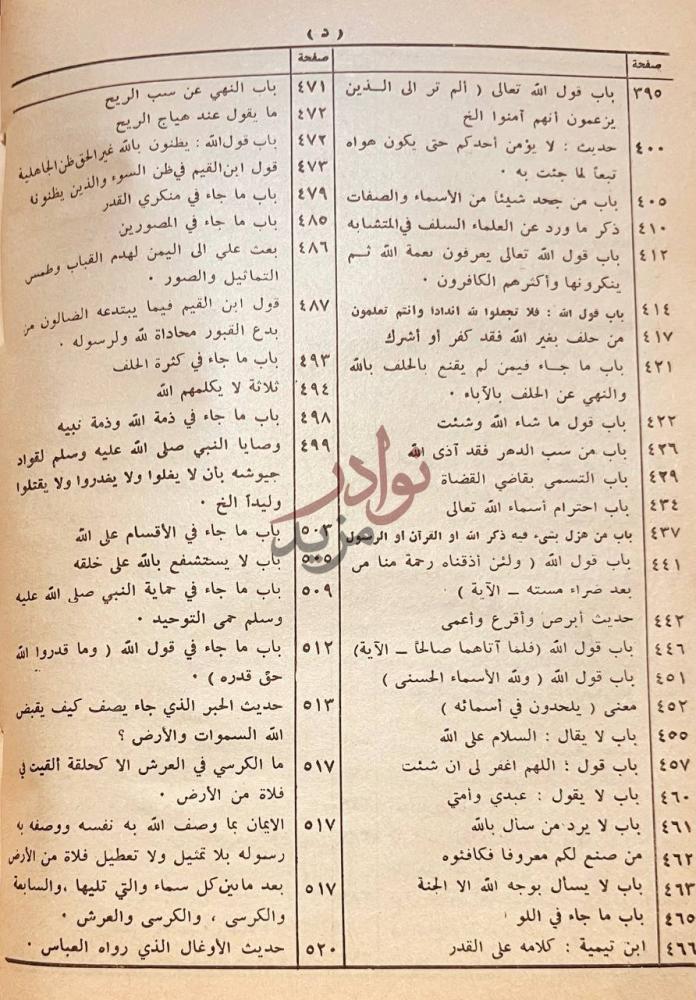 فهرس كتاب فتح المجيد شرح كتاب التوحيد استكمال جدول