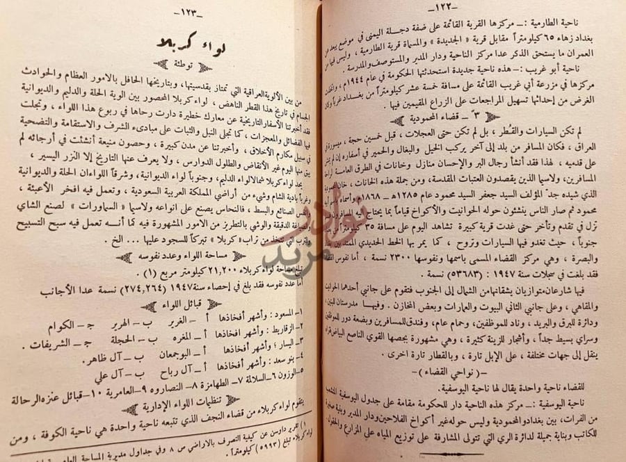 صفحة داخلية كتاب العراق قديما وحديثا لواء كربلاء