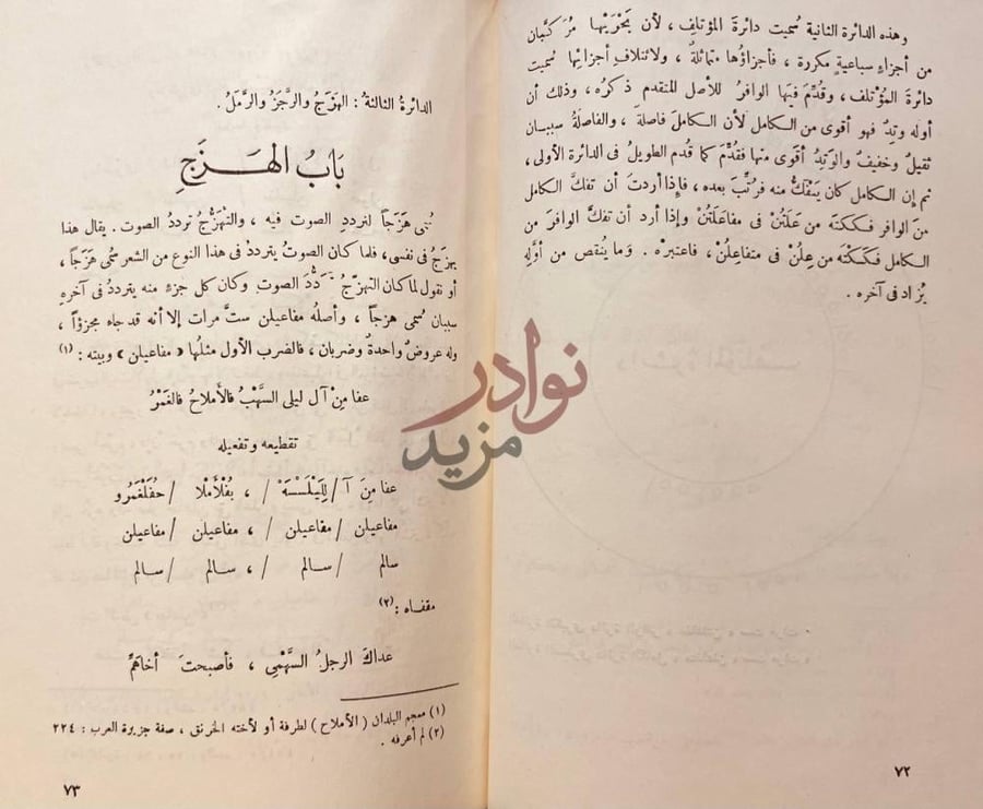 صفحة داخلية كتاب الكافى في العروض والقوافى باب الهزج