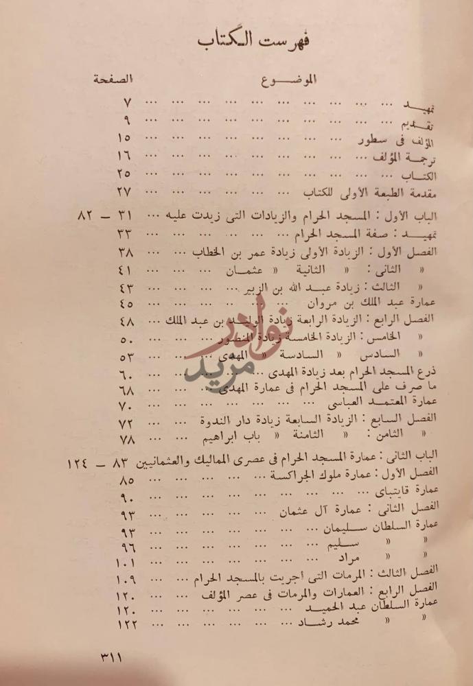 فهرس كتاب تاريخ عمارة المسجد الحرام فهرست الكتاب