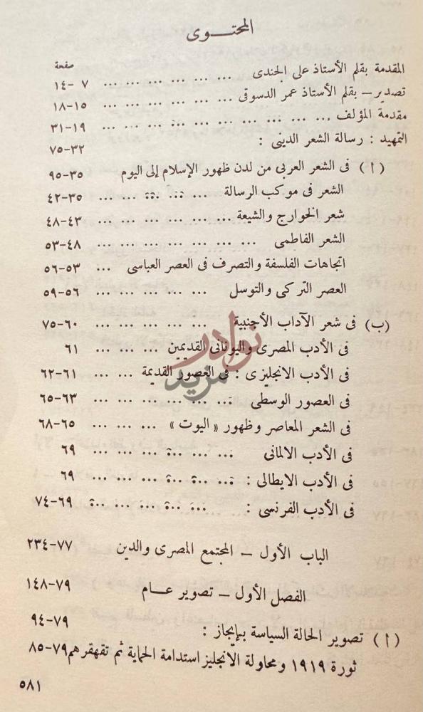 فهرس كتاب العامل الدينى في الشعر المصرى الحديث المحتوى