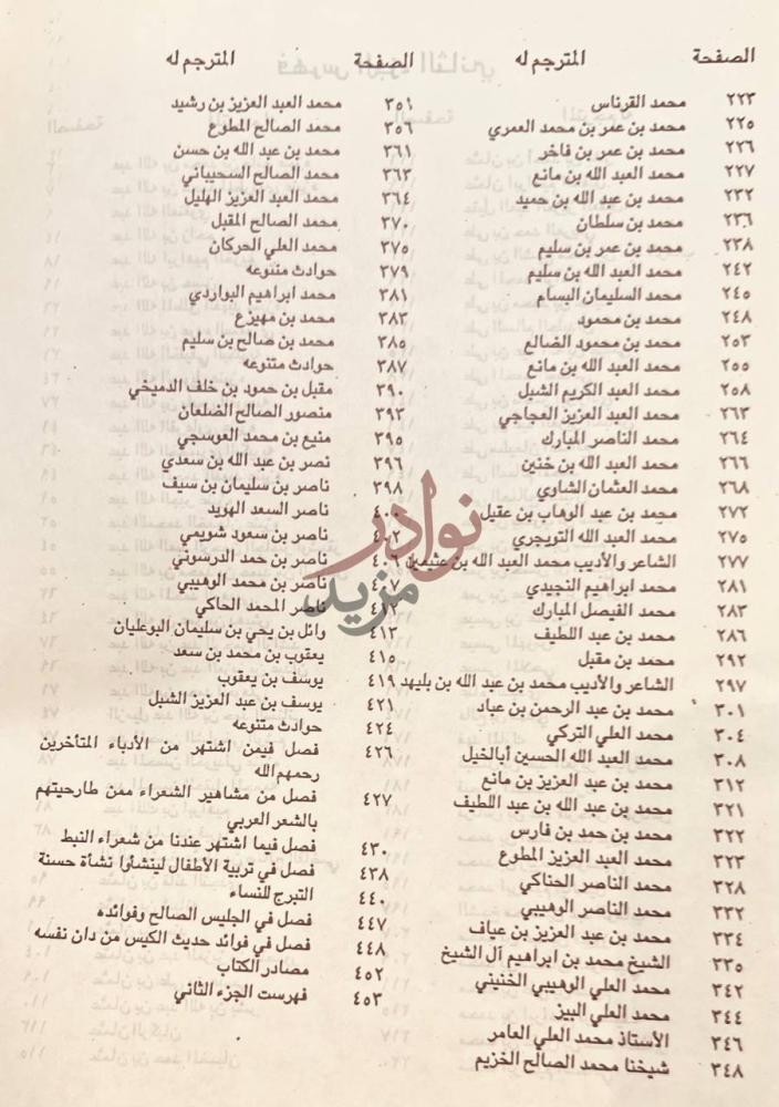 فهرس كتاب روضة الناظرين عن ماثر علماء نجد وحوادث السنين