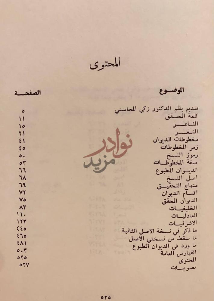 فهرس كتاب ديوان ابن النبيه المصري المحتوى