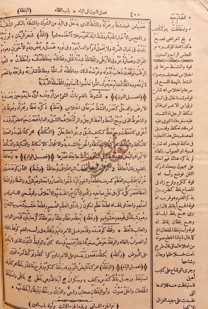 صفحة داخلية كتاب القاموس المحيط باب الطاء
