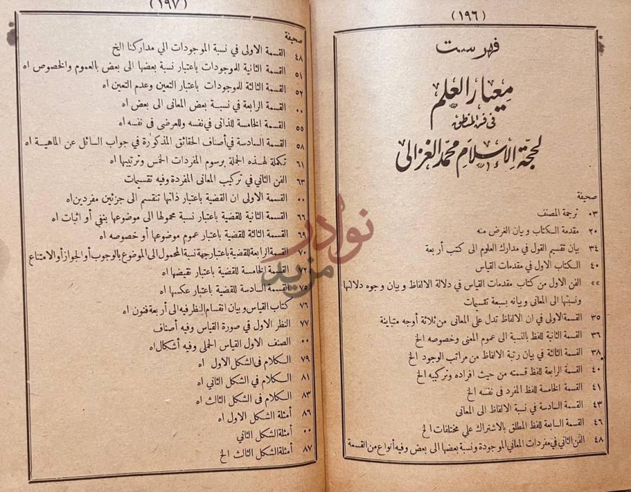 فهرس كتاب معيار العلم في فن المنطق فهرست