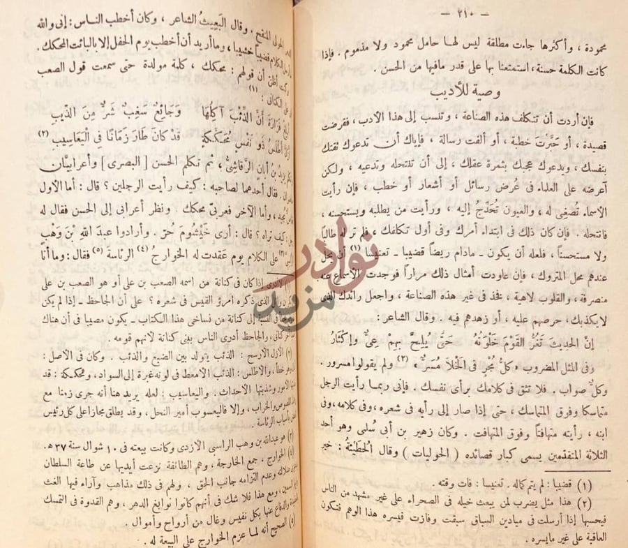 صفحة داخلية كتاب البيان والتبيين وصية للأديب
