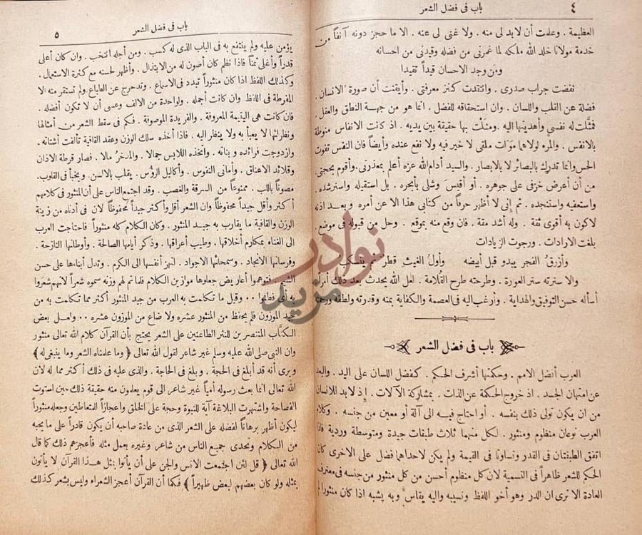 صفحة داخلية كتاب العمدة في صناعة الشعر ونقده