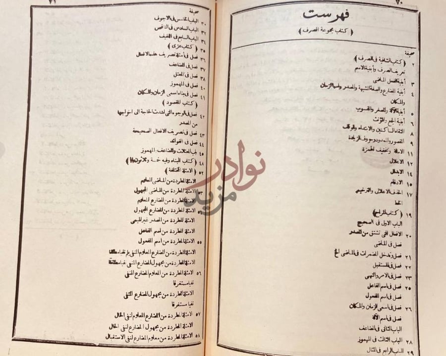فهرس كتاب مجموعة الصرف تشتمل على جملة رسائل في علم الصرف