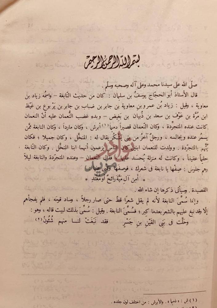 صفحة داخلية كتاب ديوان النابغة الذبياني بسم الله الرحمن