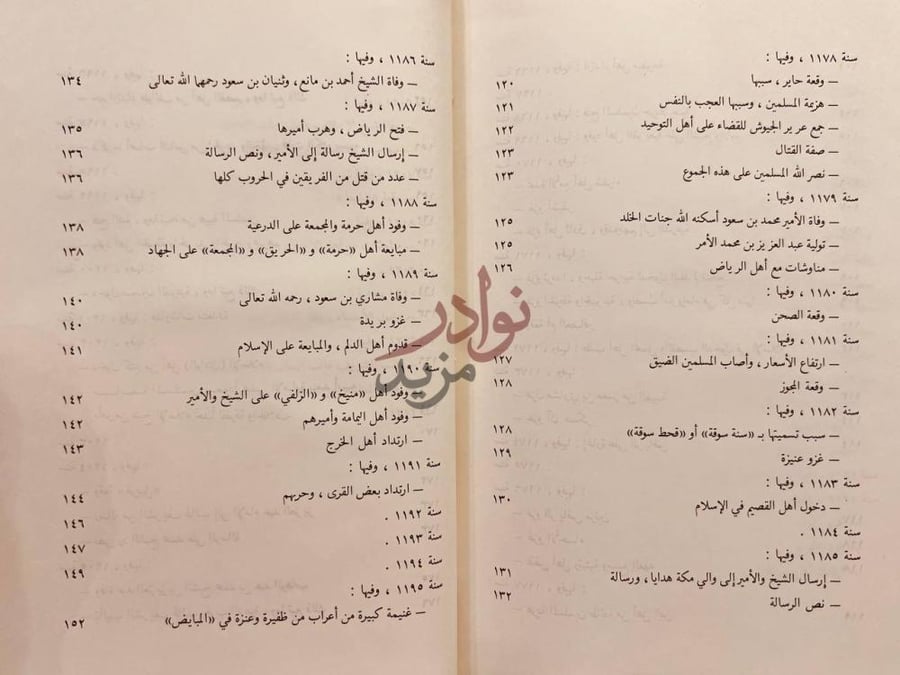 فهرس كتاب تاريخ نجد المسمى روضة الافكار والافهام لمرتاد