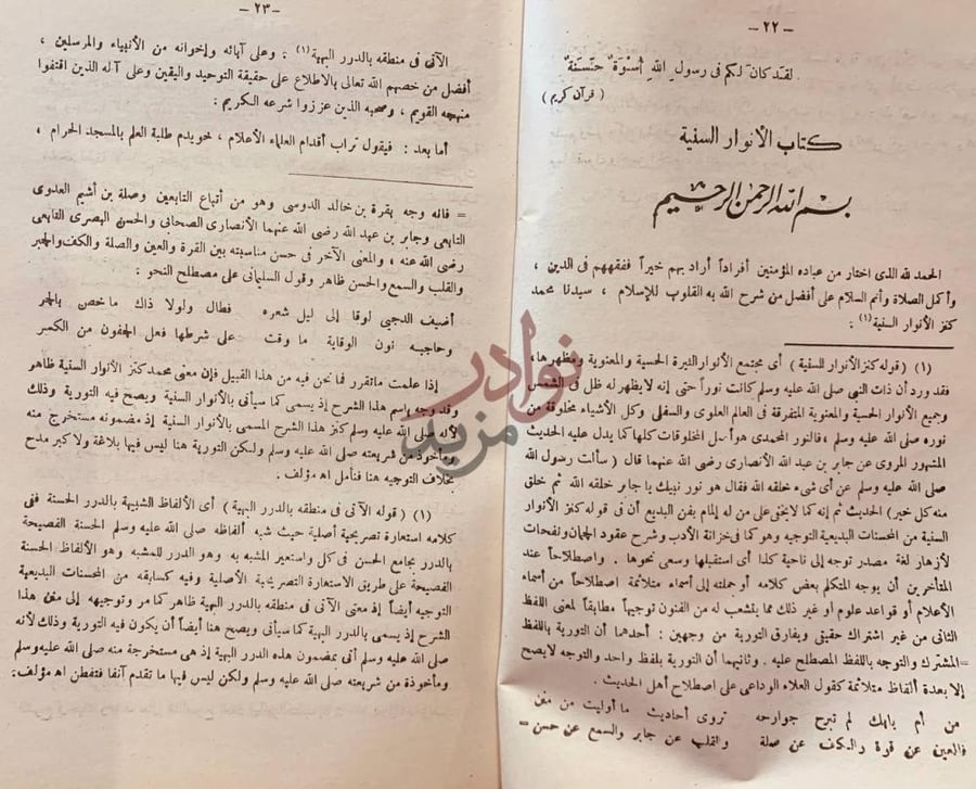 صفحة داخلية كتاب الانوار السنية على الدر البهية فيما يلزم