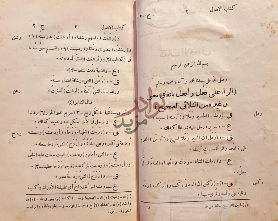 صفحة داخلية كتاب الأفعال الراء على فعل وأفعل