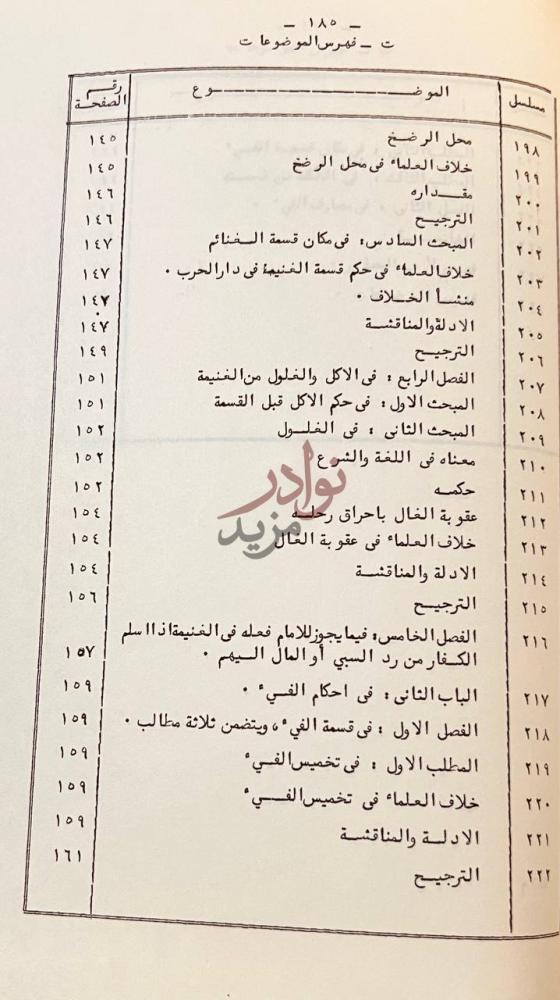 فهرس كتاب احكام الغنيمة والفي في الفقه الاسلامي رسالة