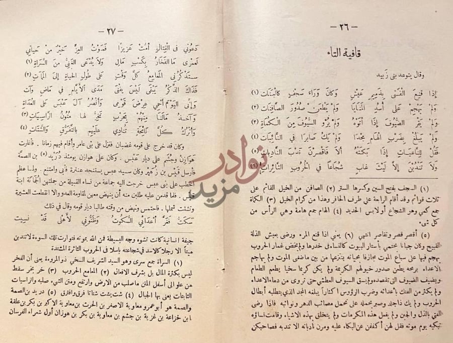 صفحة داخلية كتاب شرح ديوان عنترة بن شداد قافية التاء