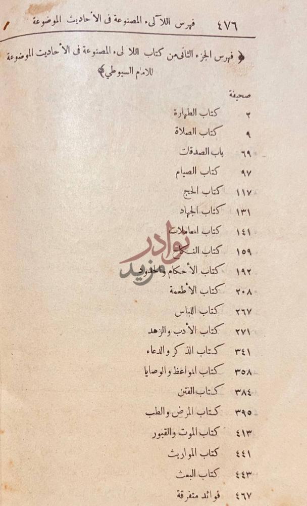 فهرس كتاب اللالى المصنوعة في الاحاديث الموضوعة