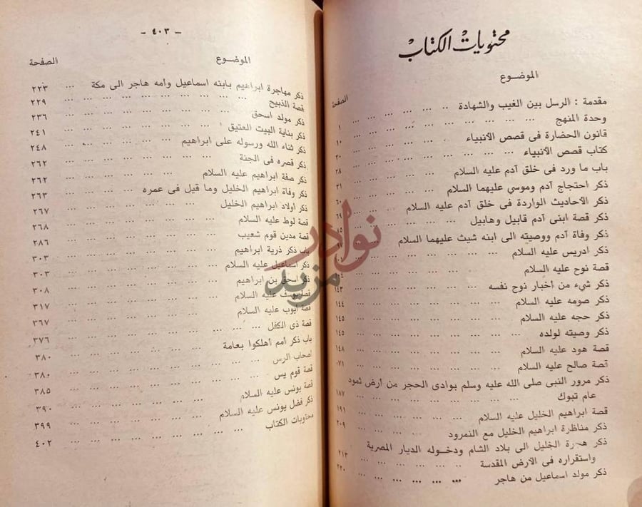 فهرس كتاب قصص الانبياء محتويات الكتاب