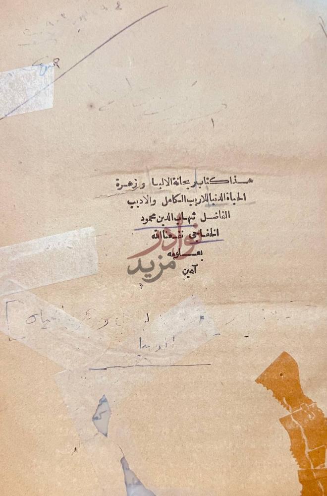 صفحة عنوان كتاب ريحانة الالبا وزهرة الحياة الدنيا
