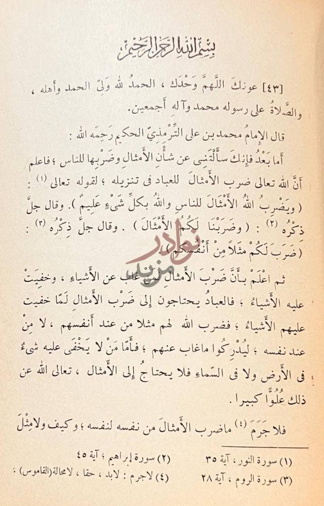 صفحة داخلية كتاب الامثال من الكتاب والسنة بسم الله الرحمن