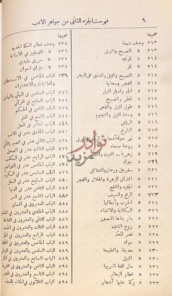 فهرس كتاب جواهر الادب في ادبيات وانشاء لغة العرب