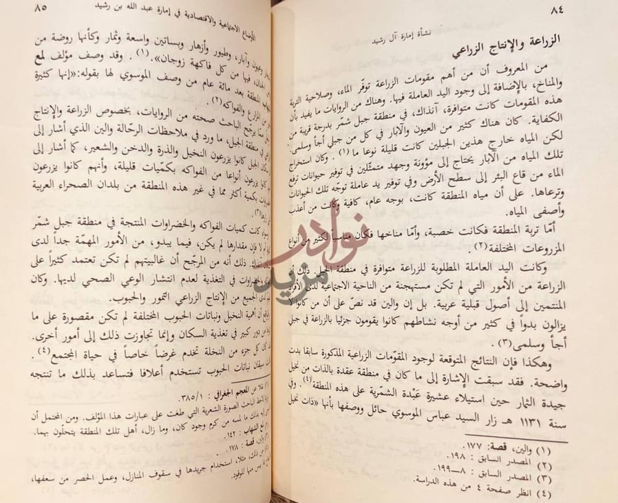 صفحة داخلية كتاب نشاة امارة ال رشيد الزراعة والإنتاج