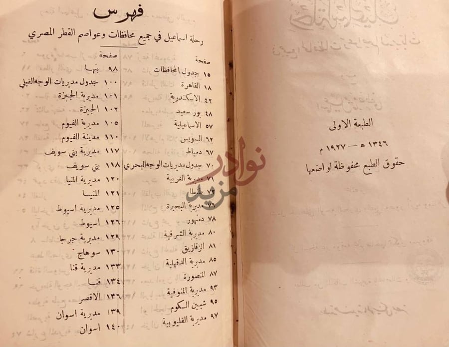 فهرس كتاب رحلة اسماعيل في جميع محافظات وعواصم القطر المصري
