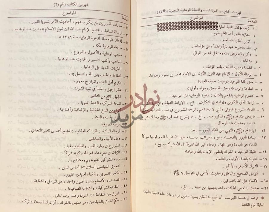 فهرس كتاب الهدية السنية والتحفة الوهابية النجدية