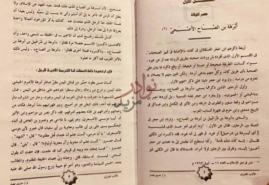 صفحة داخلية كتاب في الادب المصري أبرهة بن الصباح