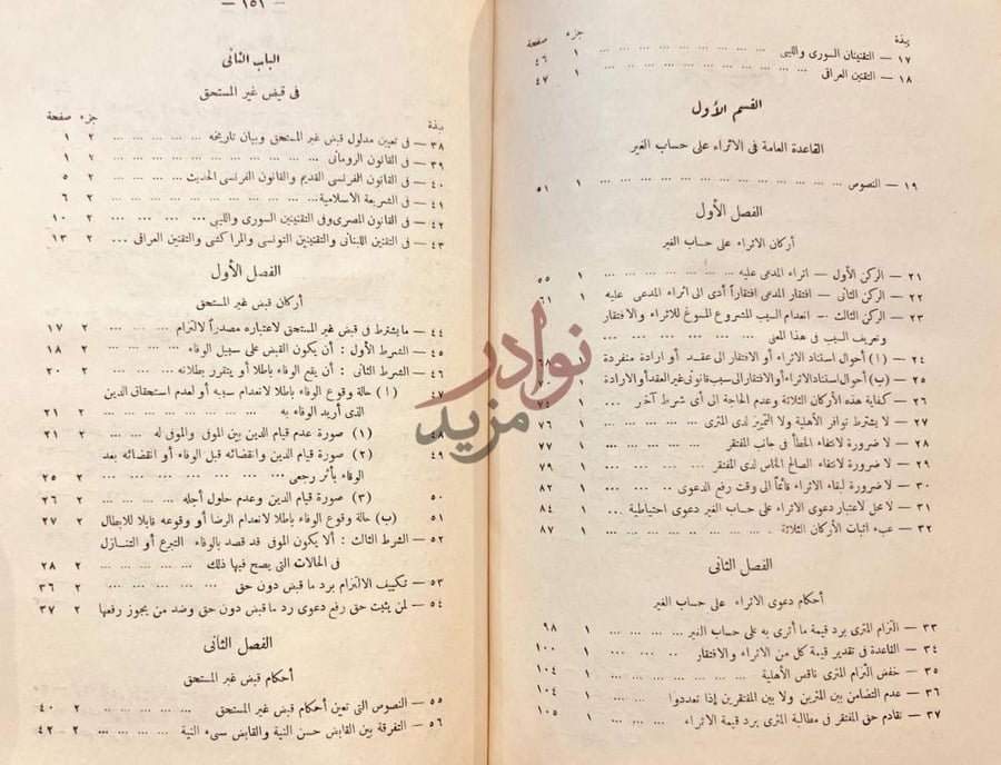 فهرس كتاب محاضرات في الاثراء على حساب الغير في تقنينات البلاد