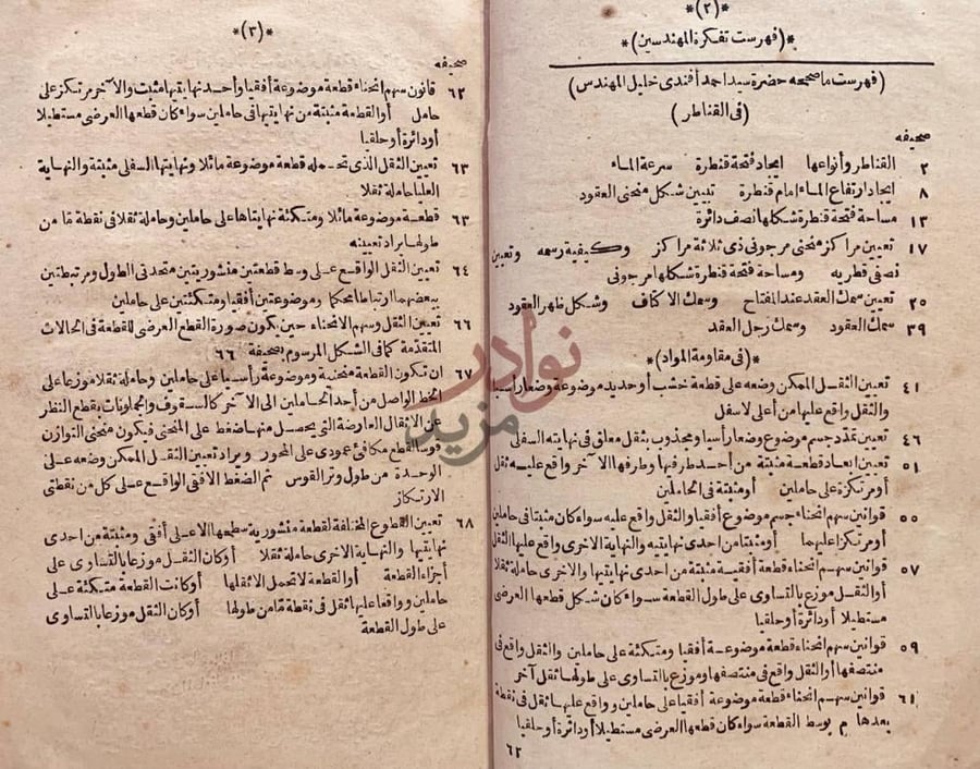 فهرس كتاب تذكرة المهندسين وتبصرة الراغبين فهرست ما يوجد