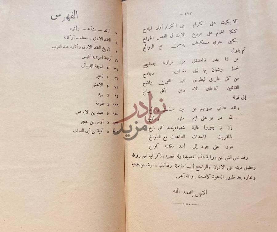 كشاف كتاب الادب العربي وتاريخه في العصر الجاهلي الفهرس