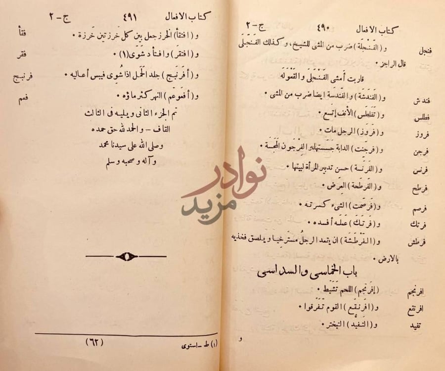 صفحة داخلية كتاب الأفعال باب الخماسي والسداسي