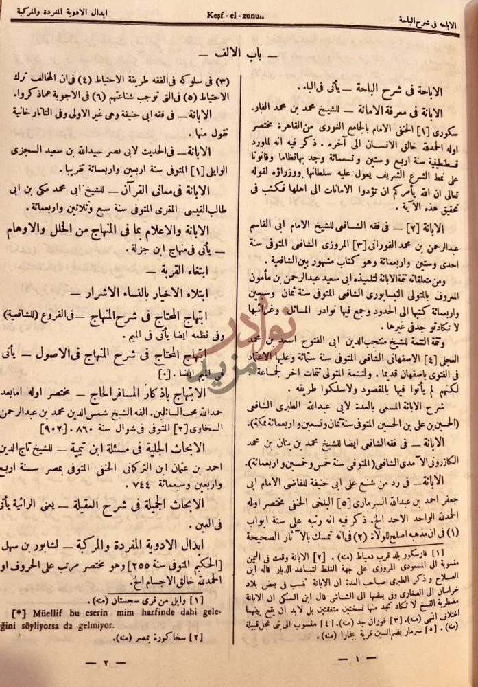 صفحة داخلية كتاب كشف الظنون عن اسامي الكتب والفنون