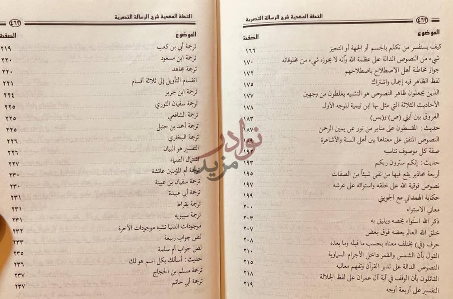 فهرس كتاب التحفة المهدية شرح الرسالة التدمرية الموضوع