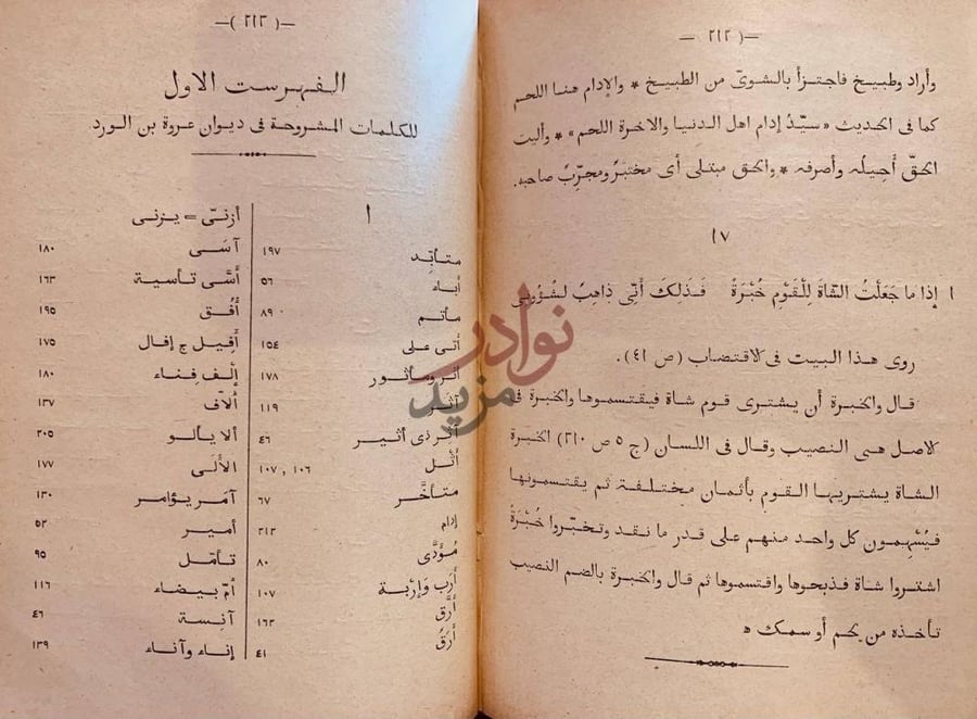 كشاف كتاب فحول العرب في علم الادب شرح ديوان عروة بن الورد