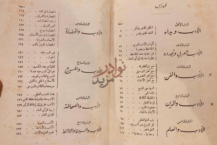 فهرس كتاب فن الادب الباب الأول الأدب