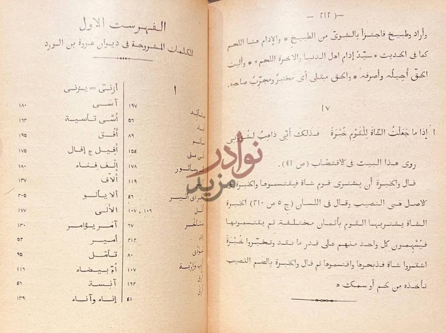 كشاف كتاب شرح ديوان عروة بن الورد العبسي الكلمات المشروحة