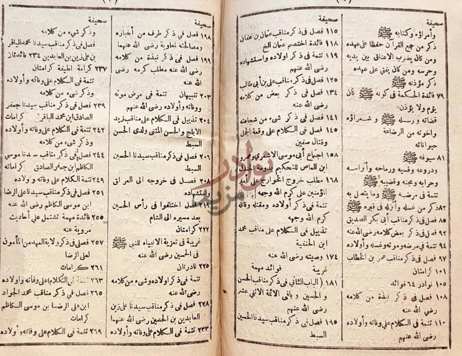فهرس كتاب نور الابصار في مناقب ال بيت النبى المختار