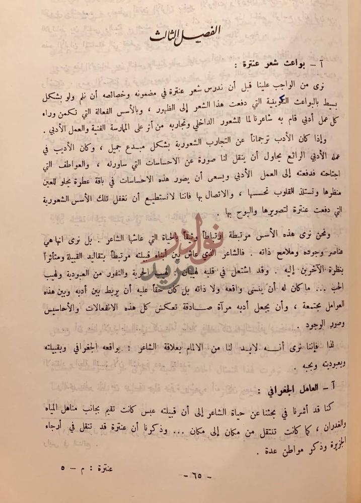 صفحة داخلية كتاب ديوان عنترة تحقيق ودراسة بواعث شعر عنترة