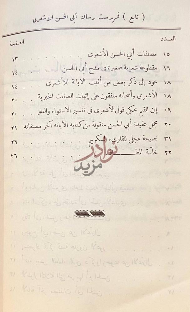 فهرس كتاب ابو الحسن الاشعرى تابع فهرست رسالة