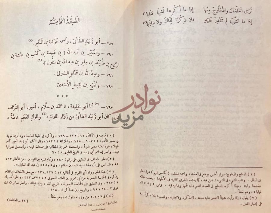 صفحة داخلية كتاب طبقات فحول الشعراء الطبقة الخامسة