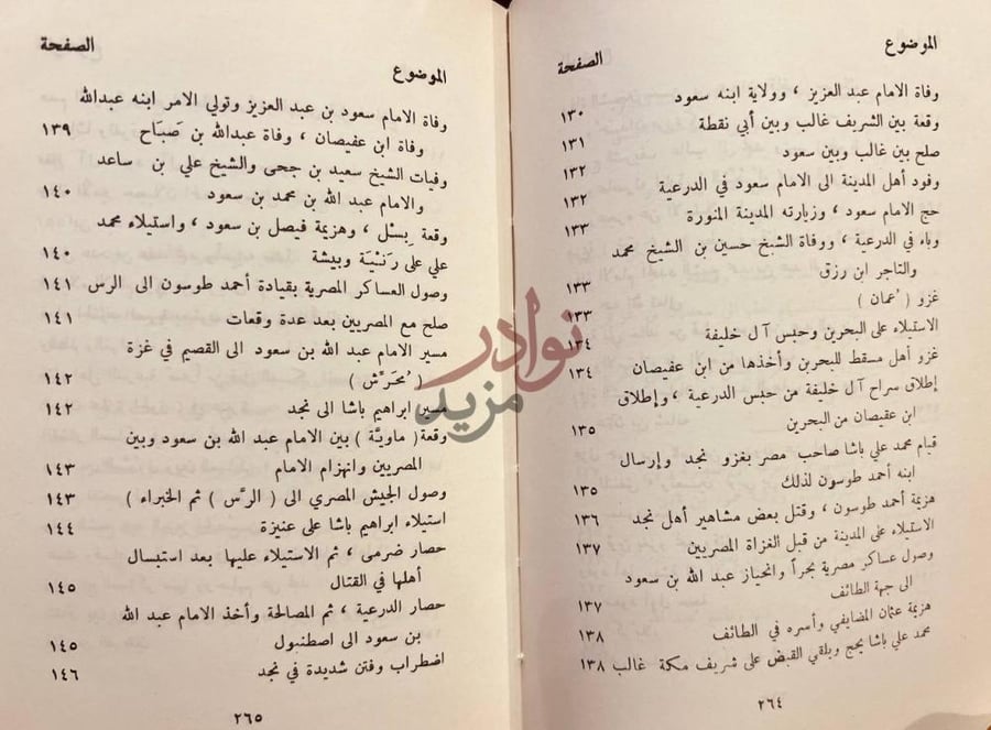 فهرس كتاب تاريخ بعض الحوادث الواقعة في نجد ووفيات بعض الاعيان