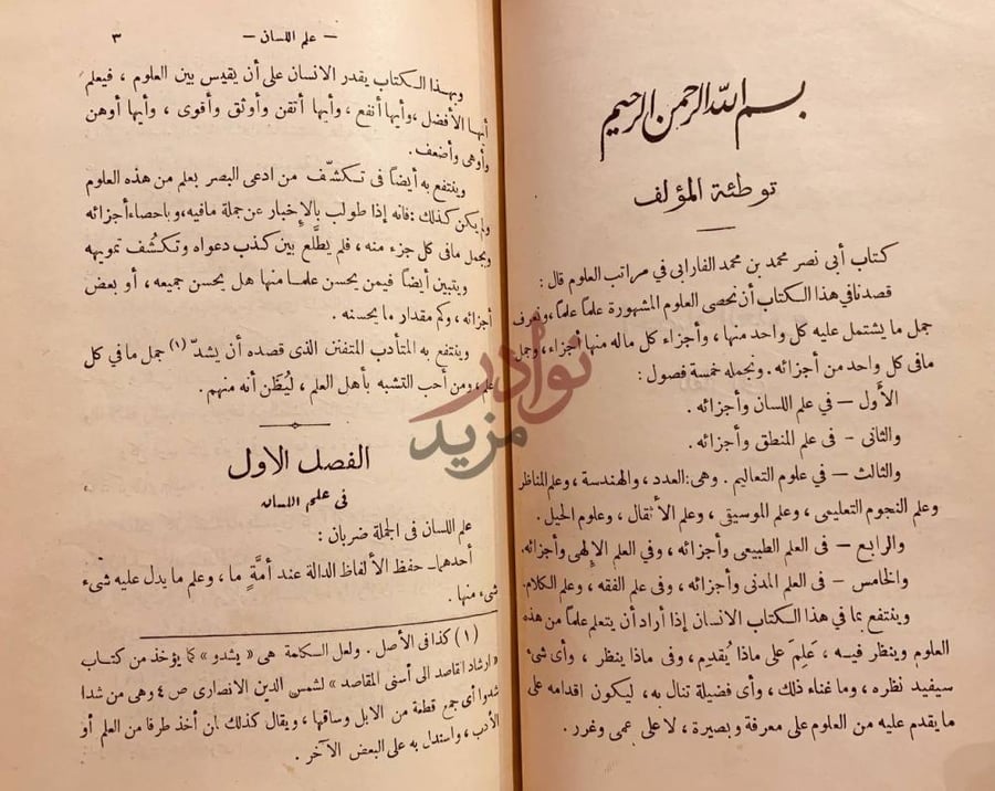 صفحة داخلية كتاب احصاء العلوم الفصل الاول في علوم