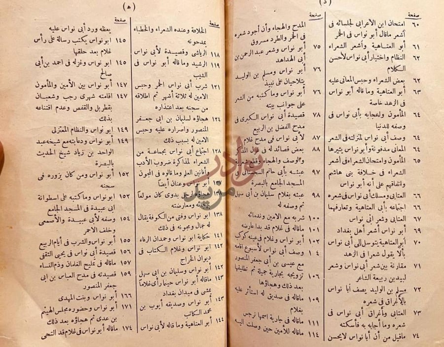 فهرس كتاب اخبار ابي نواس تاريخه نوادره شعره مجونه فهرست
