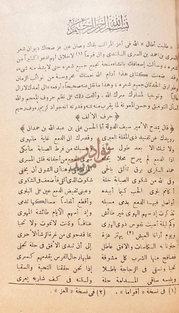 تمهيد كتاب ديوان السري الرفاء حرف الألف