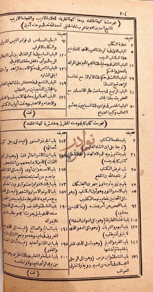 فهرس كتاب فاكهة الخلفاء ومفاكهة الظرفاء فهرست كتاب كليلة
