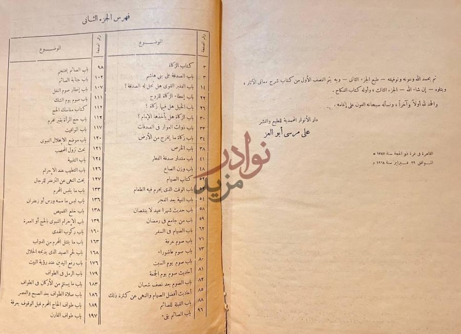 فهرس كتاب شرح معاني الاثار فهرس الجزء الثاني