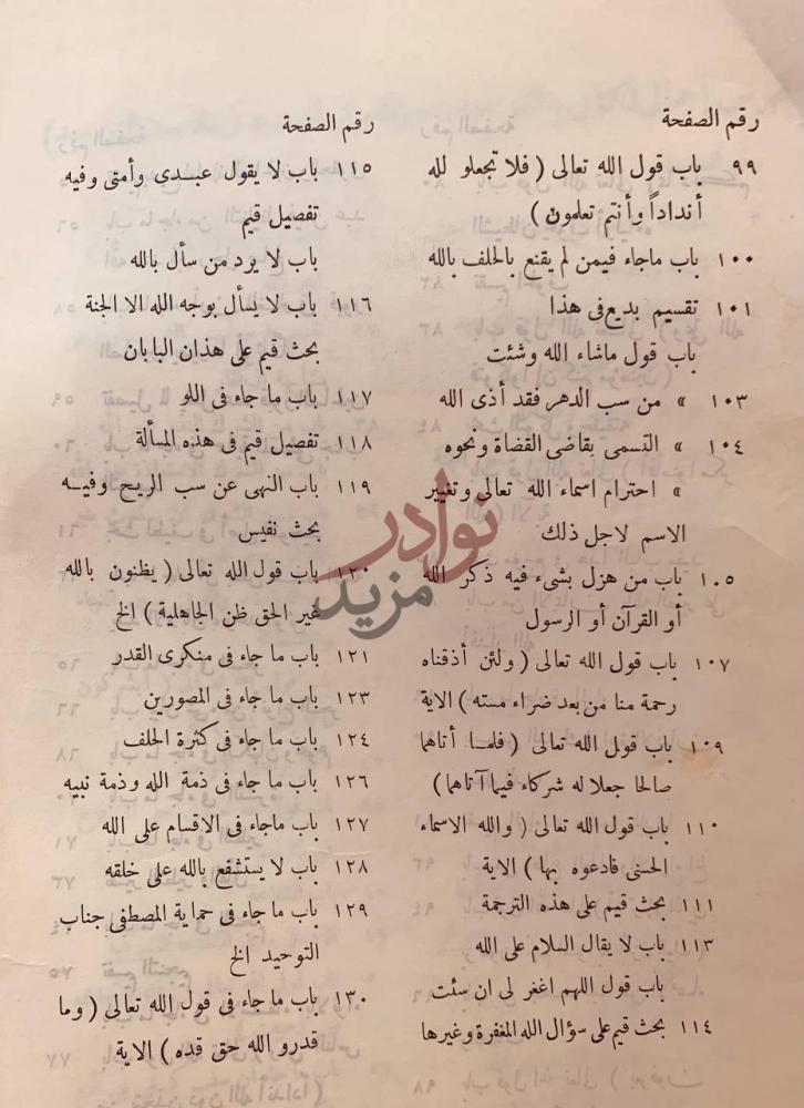 فهرس كتاب كتاب التوحيد وكتاب القول السديد في مقاصد التوحيد