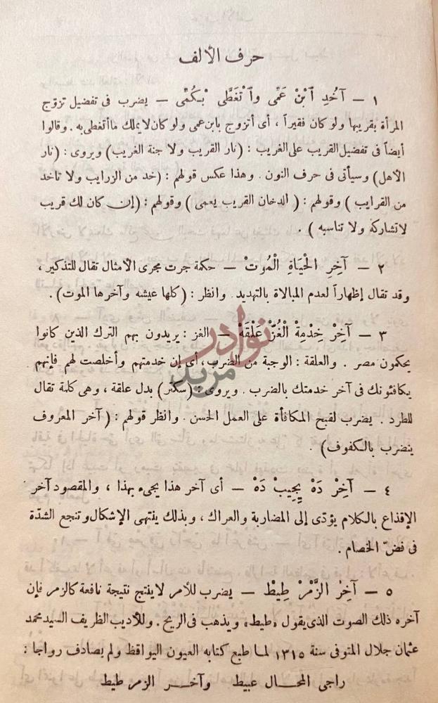 صفحة داخلية كتاب الامثال العامية حرف الألف