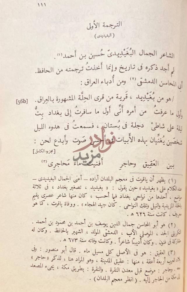 صفحة داخلية كتاب الغصون اليانعة في محاسن شعراء المائة السابعة