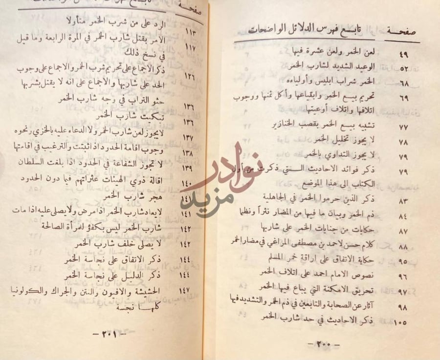 فهرس كتاب الدلائل الواضحات على تحريم المسكرات والمفترات